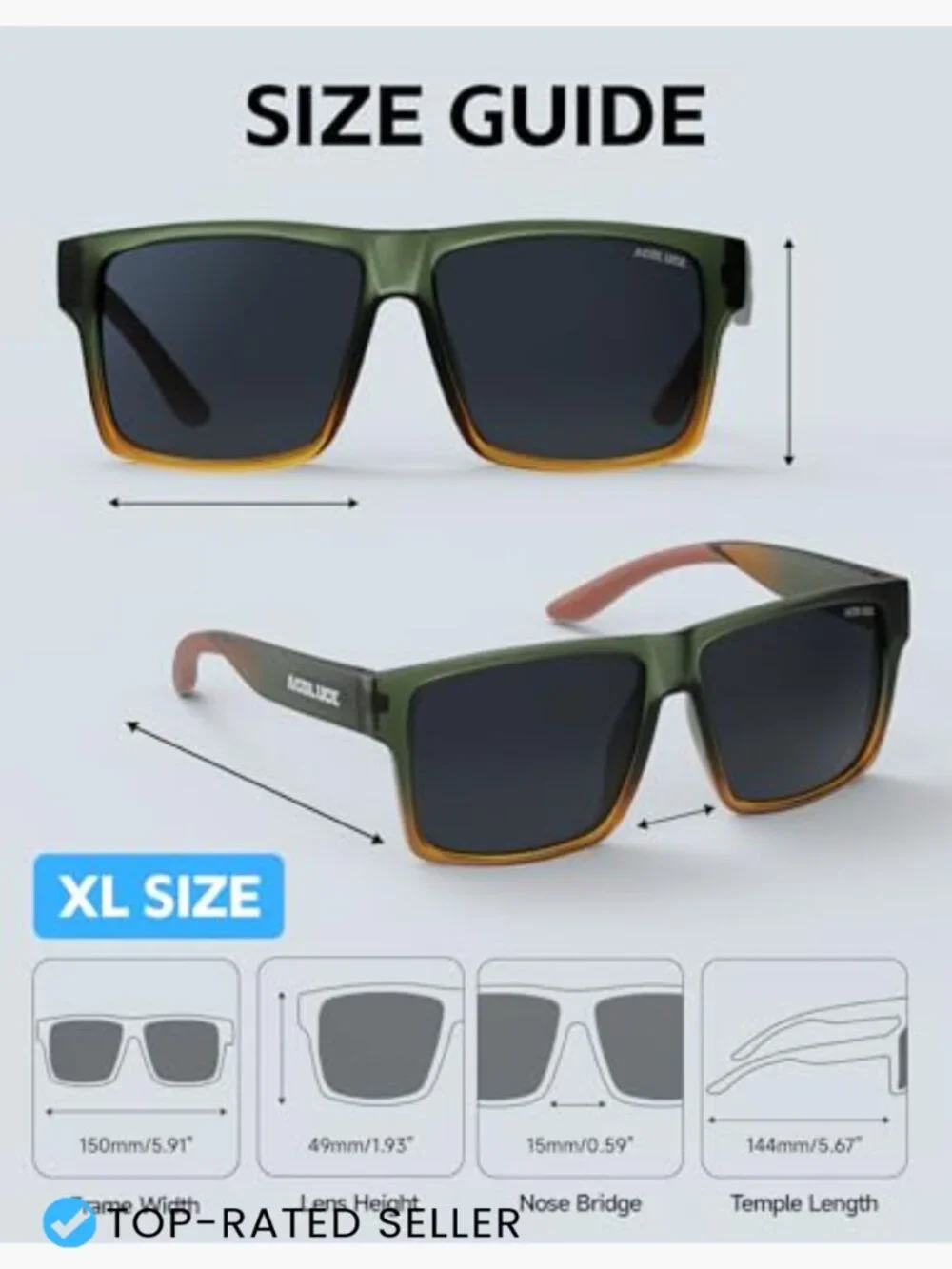 XL Oversized Square Sunglasses for Big Heads Men Women Wide Polarized UV400